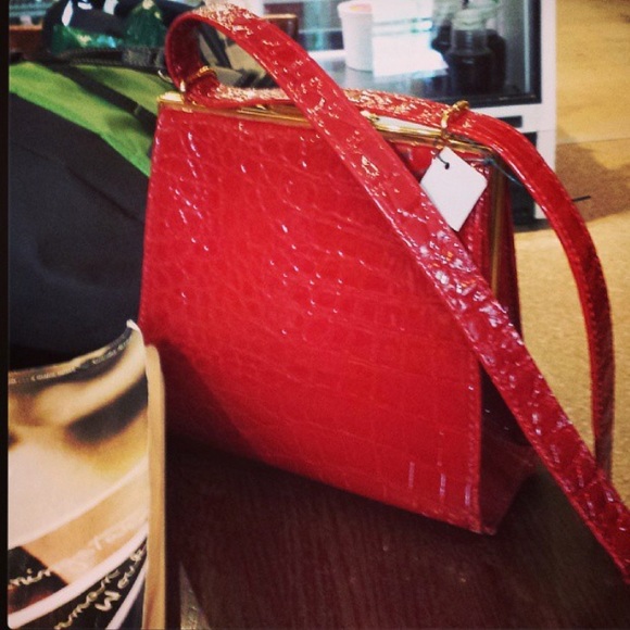 Nine West Handbags - Nine West Red Faux-Crocodile Convertible Bag